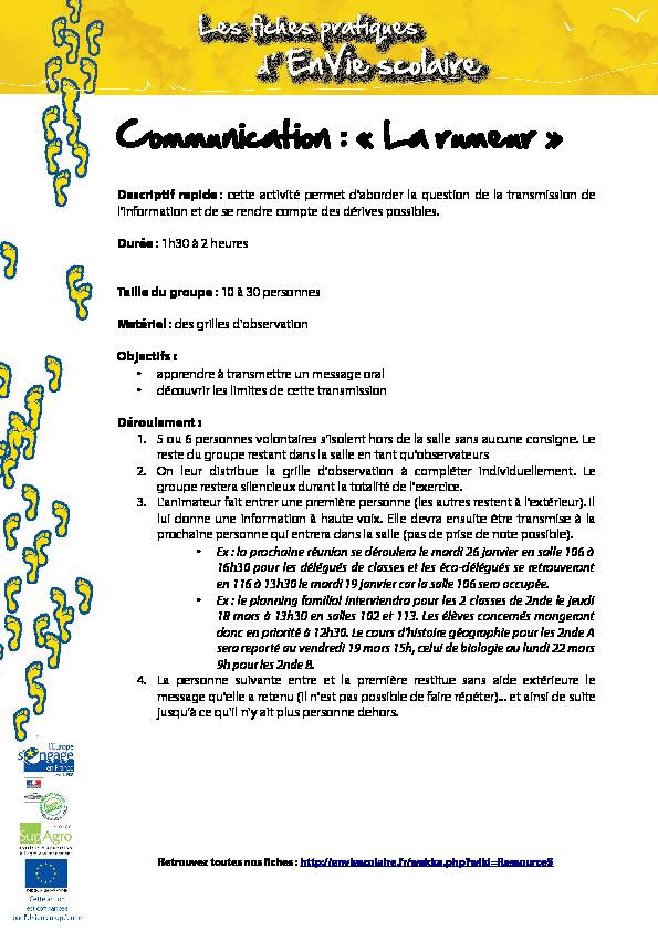 [PDF] Communication : « La rumeur » - EnVie scolaire