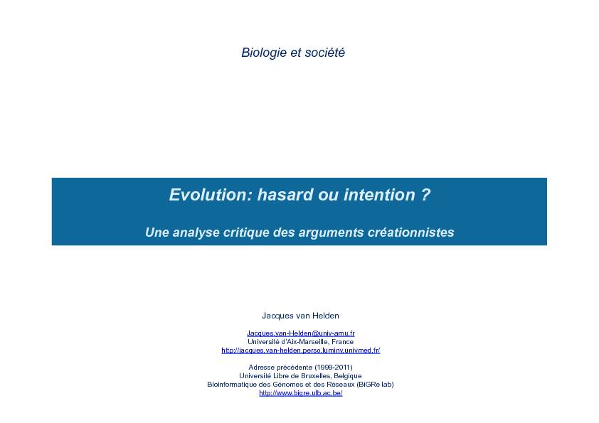 [PDF] Evolution: hasard ou intention ? - pedagogix