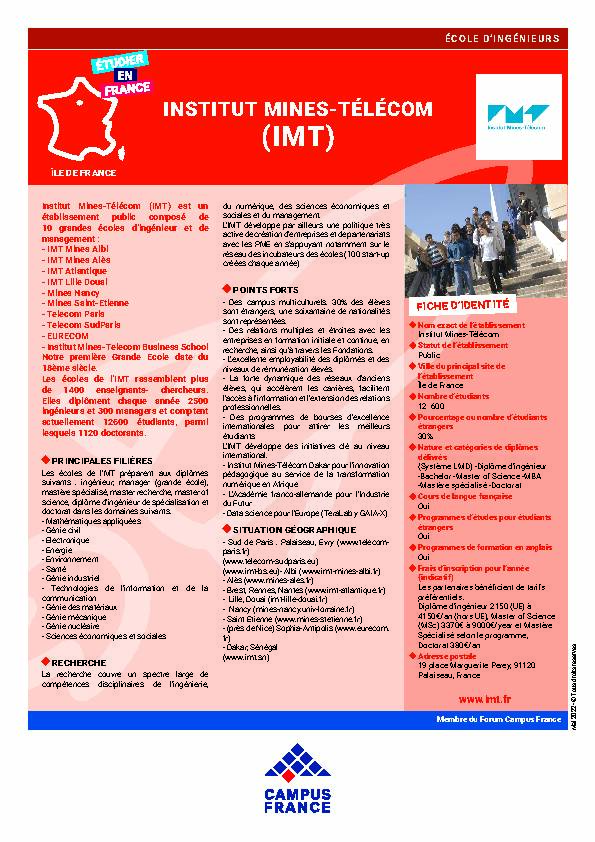 [PDF] Institut Mines-Télécom - Campus France
