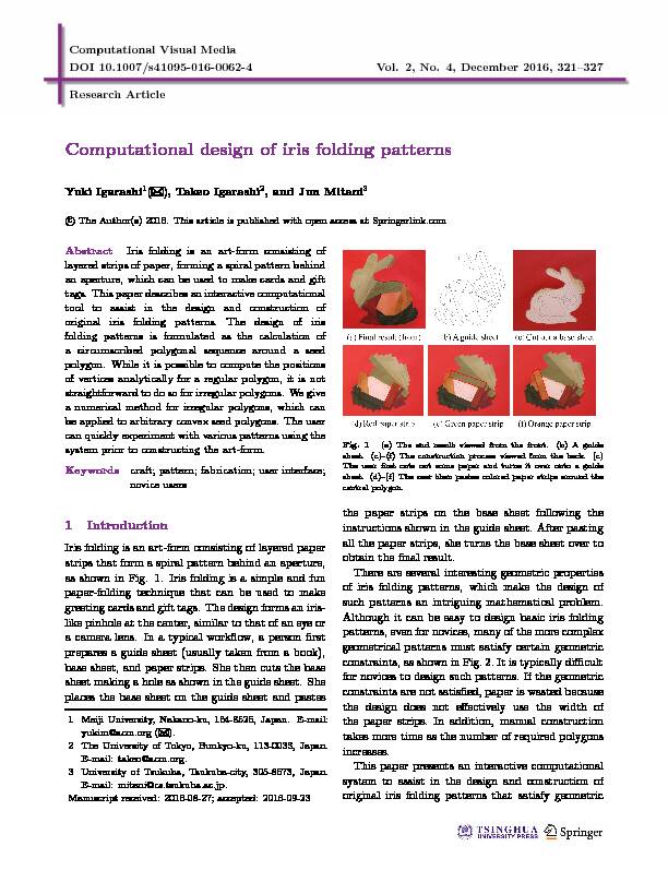 Computational design of iris folding patterns - Springer Link