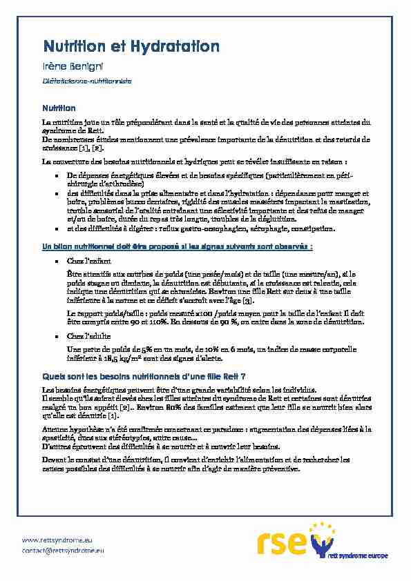 [PDF] Nutrition et Hydratation - Rett Syndrome Europe