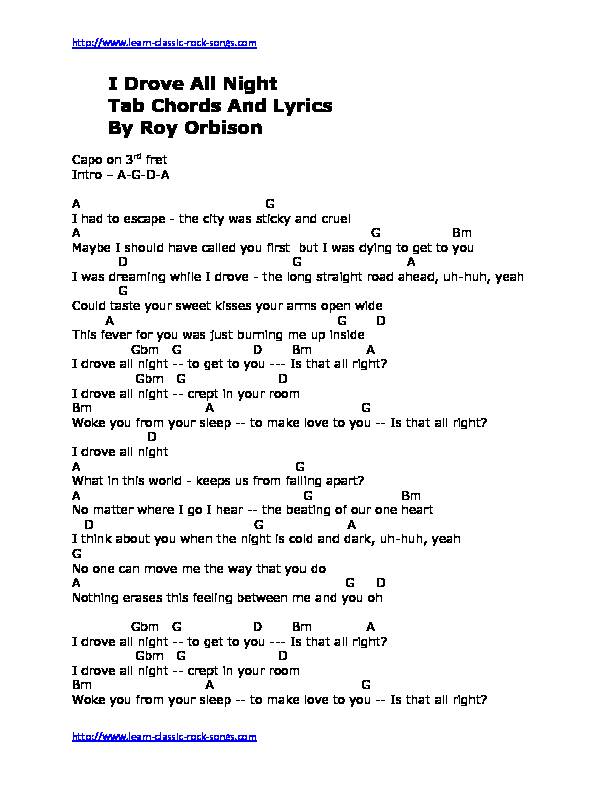 [PDF] I Drove All Night Tab Chords And Lyrics By Roy Orbison