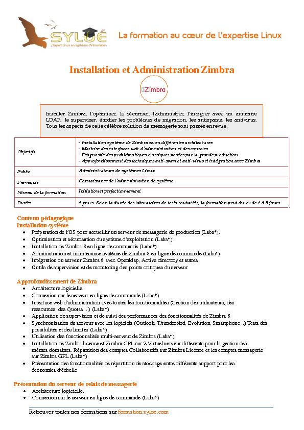 Installation et Administration Zimbra - Formation Syloé