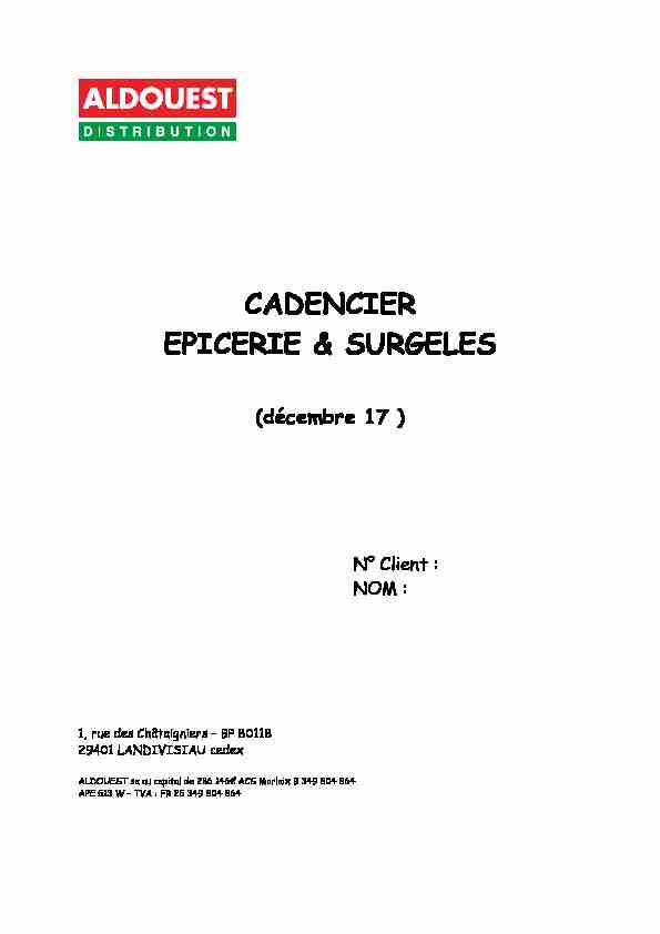 CADENCIER EPICERIE & SURGELES
