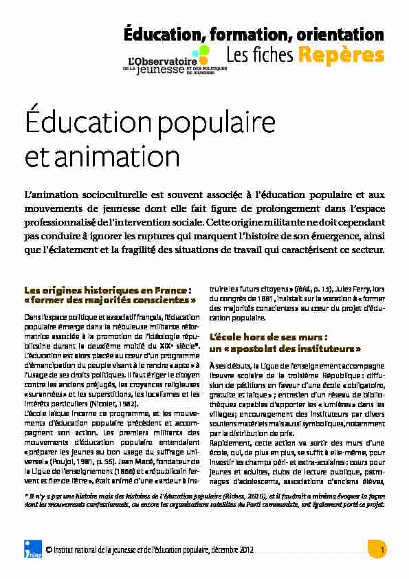 [PDF] Éducation populaire et animation - INJEP