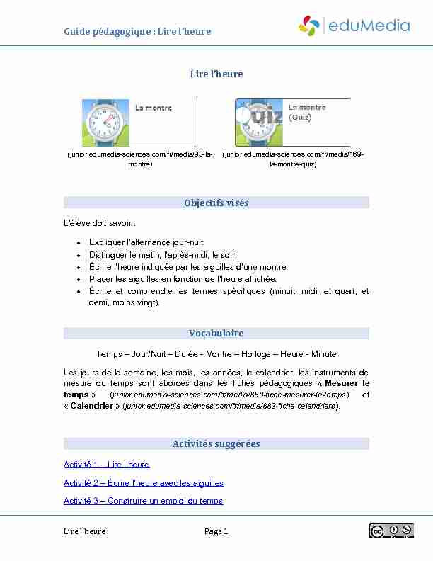 [PDF] Guide pédagogique : Lire lheure - eduMedia