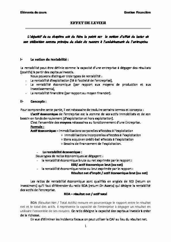 [PDF] LEffet de levier - Gestion Financière