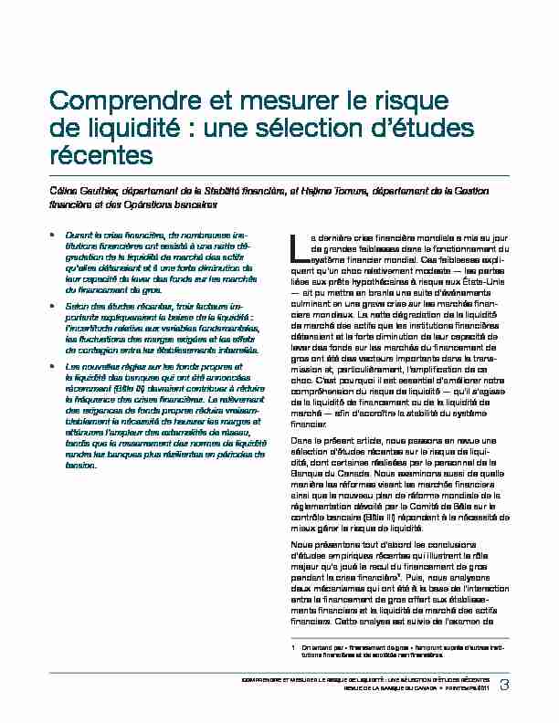 [PDF] Comprendre et mesurer le risque de liquidité - Banque du Canada