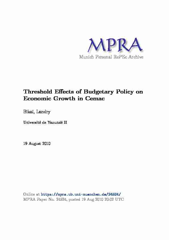 [PDF] Threshold Effects of Budgetary Policy on Economic Growth in Cemac