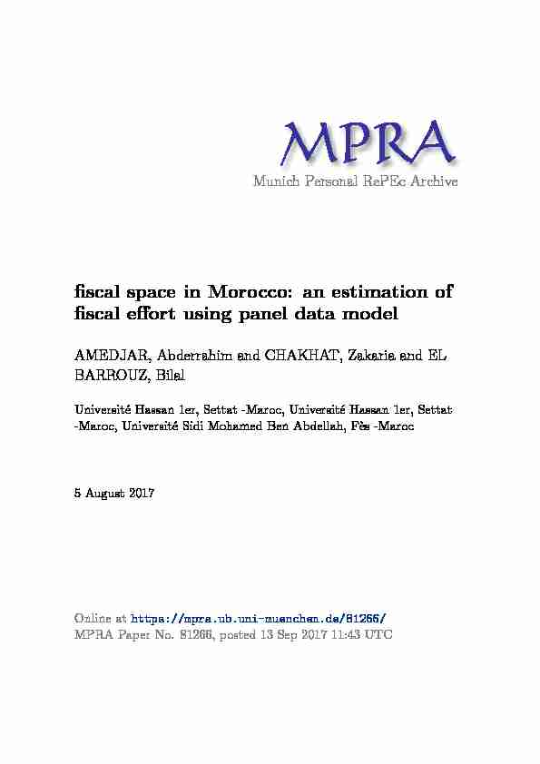 [PDF] fiscal space in Morocco: an estimation of fiscal effort using panel