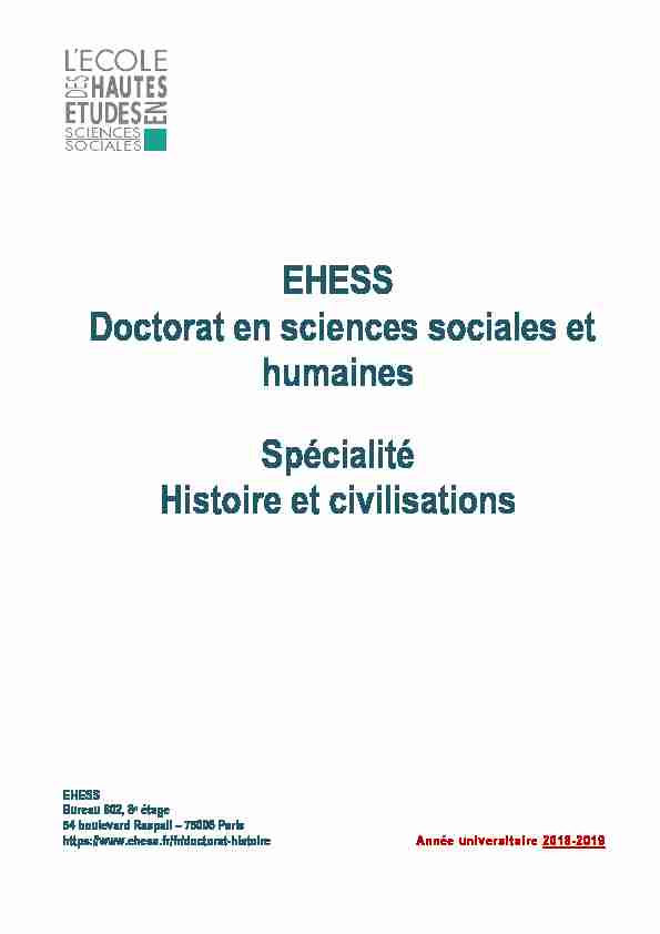 EHESS Doctorat en sciences sociales et humaines Spécialité