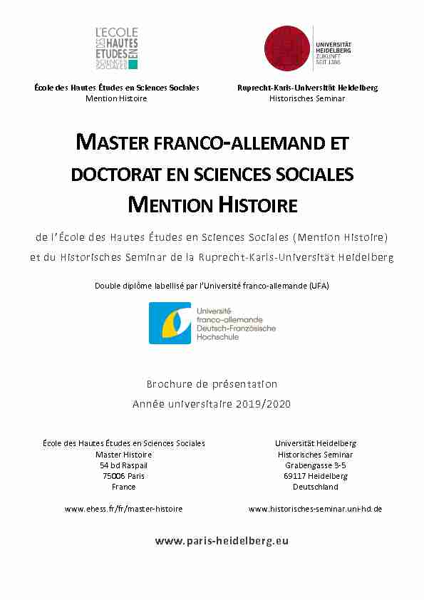 MASTER FRANCO-ALLEMAND ET DOCTORAT EN SCIENCES