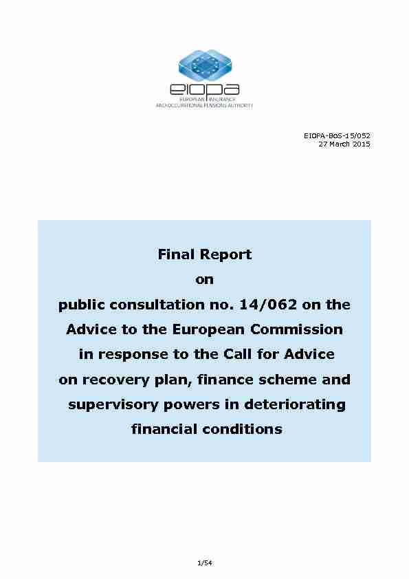 Final Report on public consultation no. 14/062 on the Advice to the