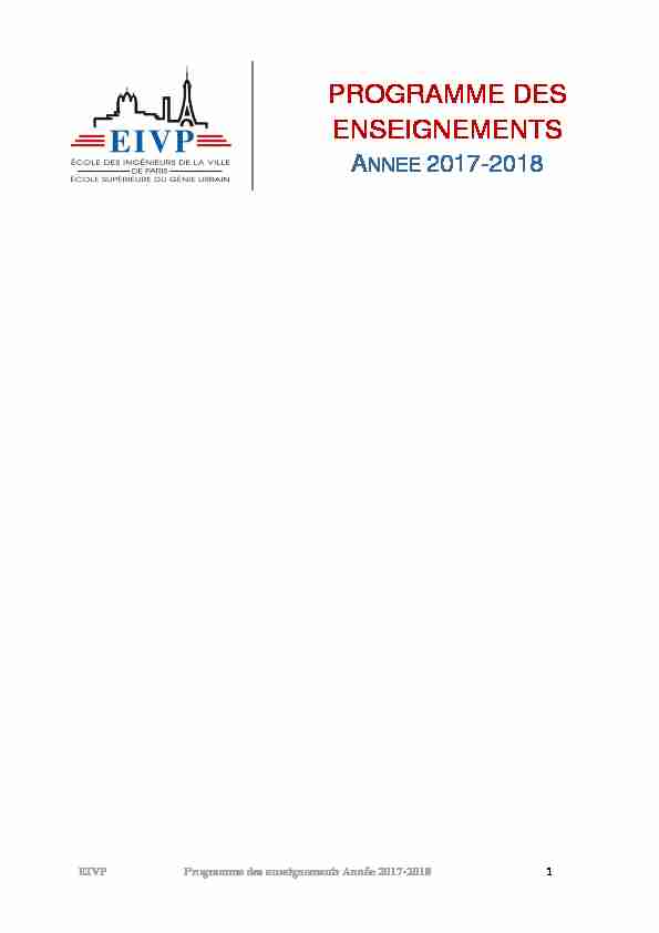 [PDF] programme des enseignements - annee 2017-2018 - EIVP