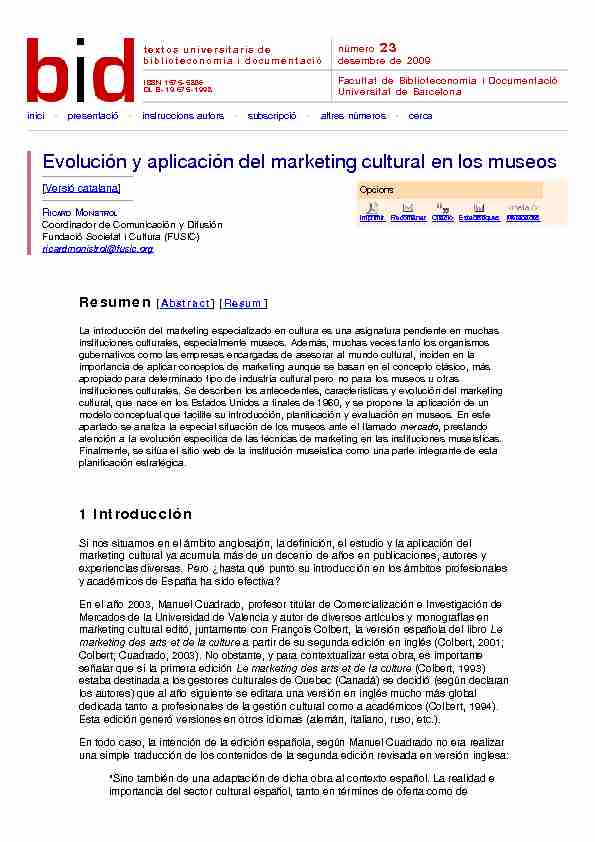 [PDF] Evolución y aplicación del marketing cultural en  - E-LIS repository