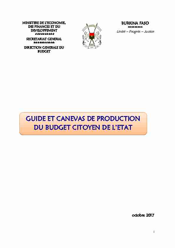 GUIDE ET CANEVAS DE PRODUCTION DU BUDGET CITOYEN DE