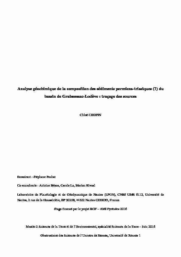[PDF] Analyse géochimique de la composition des  - RGF - BRGM