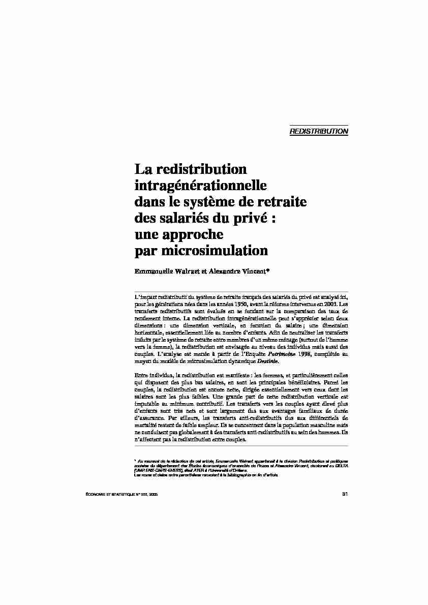 [PDF] La redistribution intragénérationnelle dans le système de  - Insee