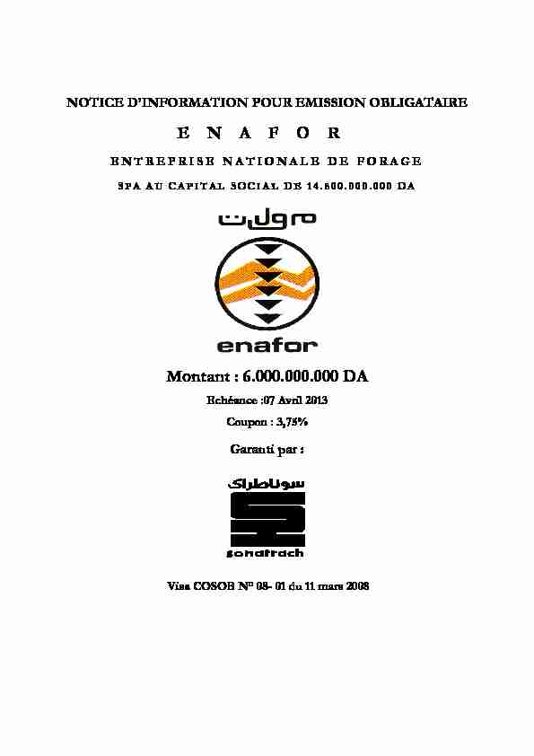 [PDF] ENAFOR Montant : 6000000000 DA - COSOB