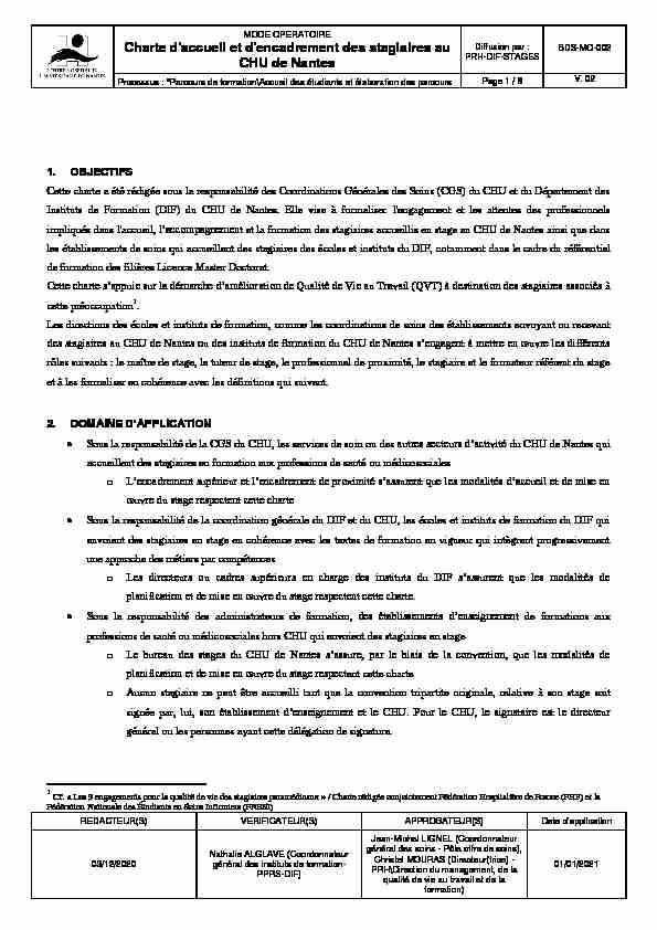 Charte daccueil et dencadrement des stagiaires au CHU de Nantes