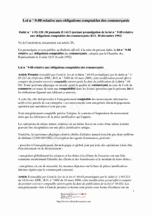 Maroc - Loi n°9-88 relative aux obligations comptables des