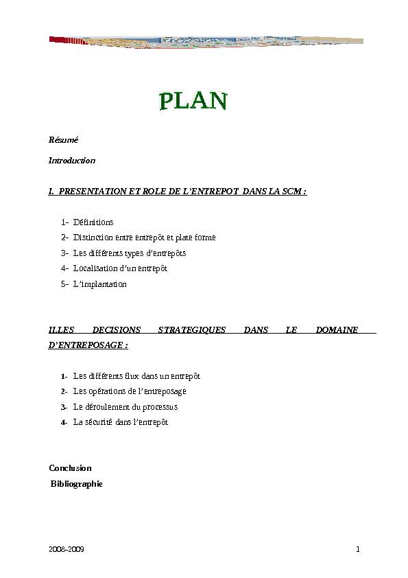 [PDF] Résumé Introduction I PRESENTATION ET ROLE DE LENTREPOT