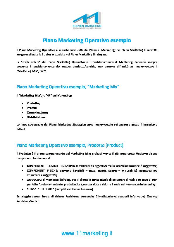 Esempio piano marketing operativo