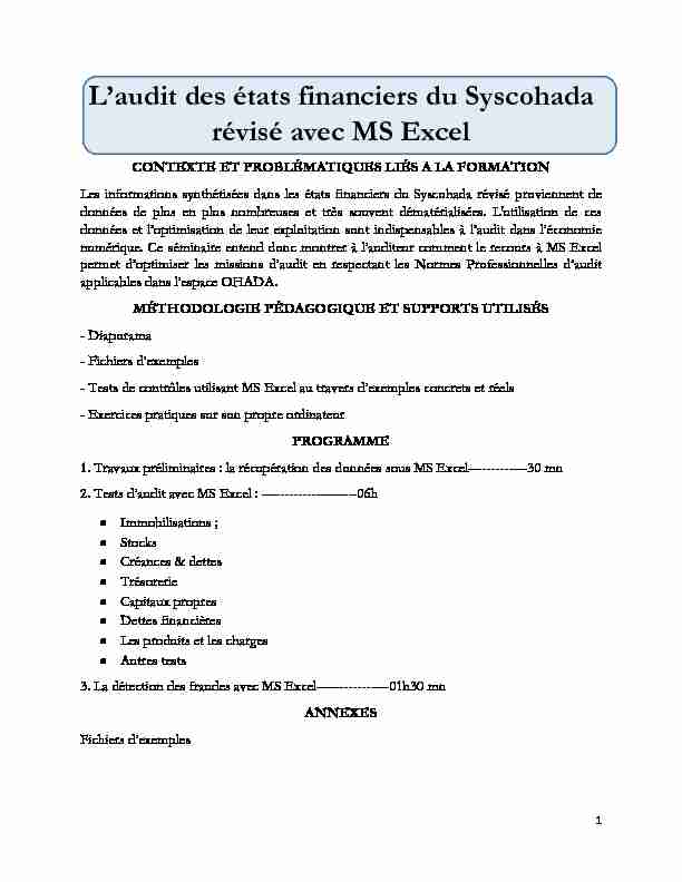 [PDF] Laudit des états financiers du Syscohada révisé avec MS Excel