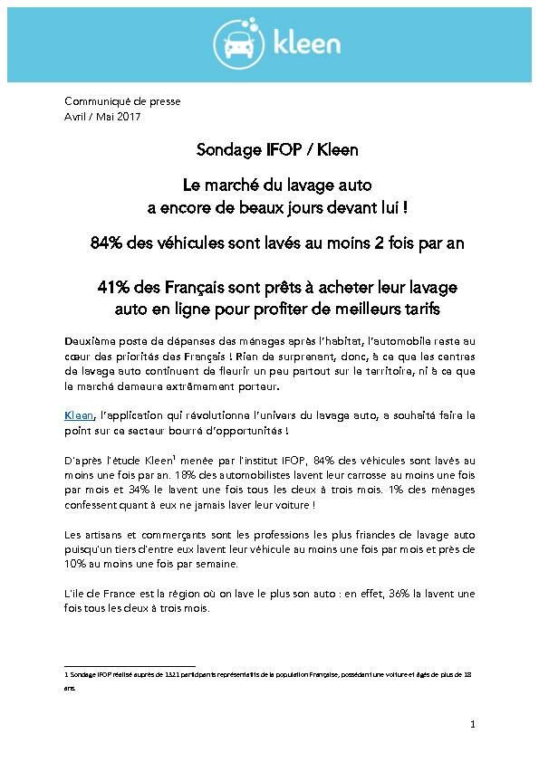 [PDF] Sondage IFOP / Kleen Le marché du lavage auto a  - AM-Today