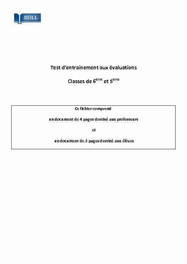 [PDF] Test dentrainement aux évaluations Classes de 6 et 5 - ROLL