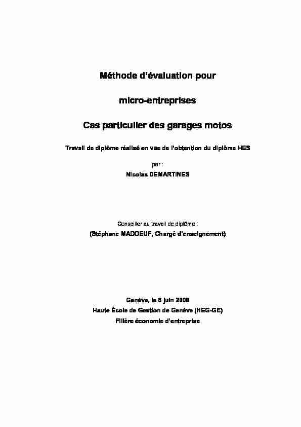 [PDF] Méthode dévaluation pour micro-entreprises Cas  - RERO DOC