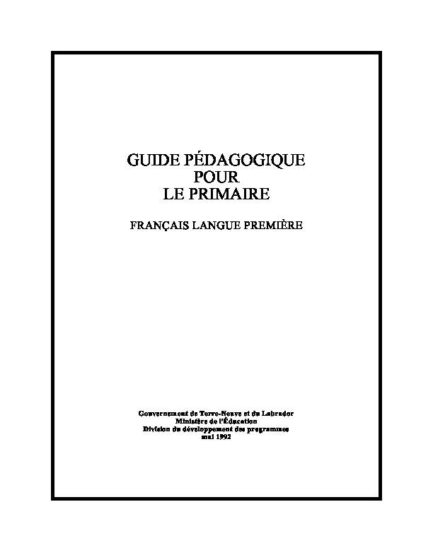 [PDF] GUIDE PÉDAGOGIQUE POUR LE PRIMAIRE