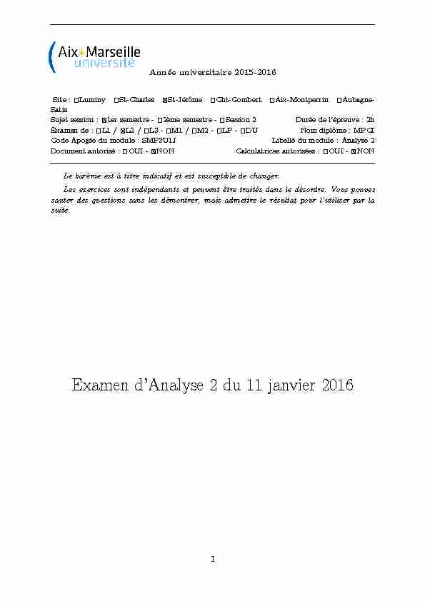 Examen dAnalyse 2 du 11 janvier 2016