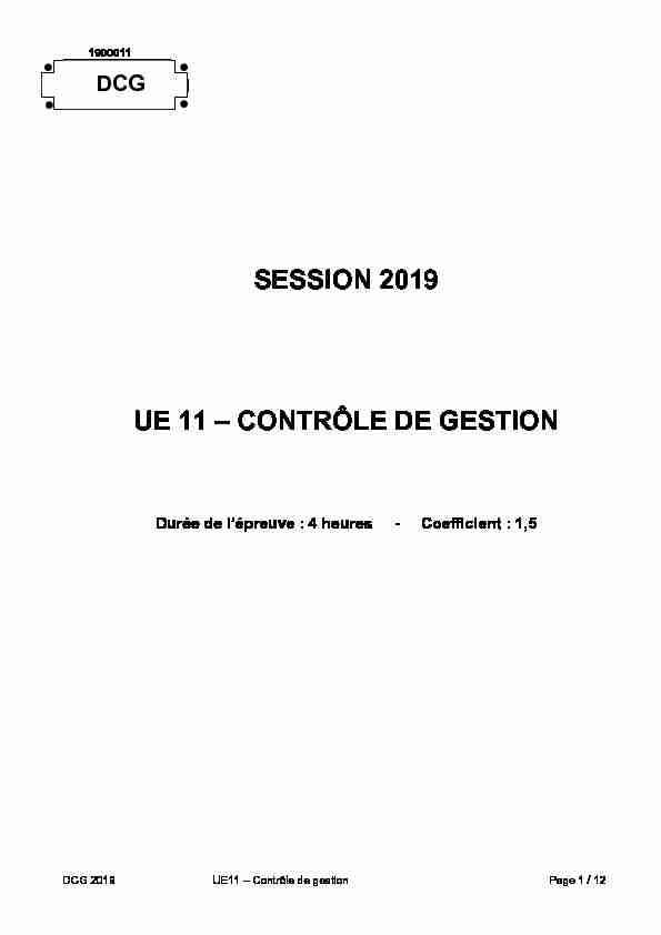 SESSION 2019 UE 11 – CONTRÔLE DE GESTION
