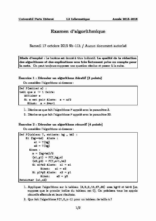[PDF] Examen dalgorithmique - IRIF
