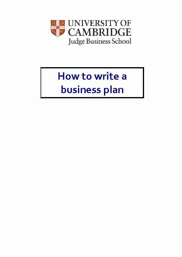 HOW TO WRITE A BUSINESS PLAN - Cambridge Judge Business