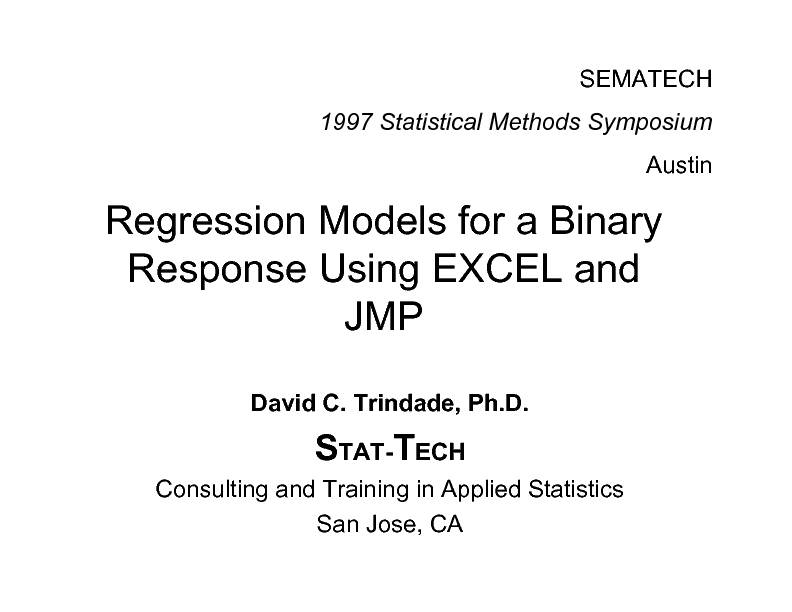 [PDF] Regression Models for a Binary Response Using EXCEL  - Stat-Tech