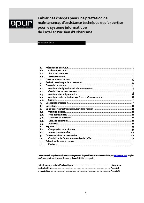 [PDF] Cahier des charges pour une prestation de maintenance, d  - Apur