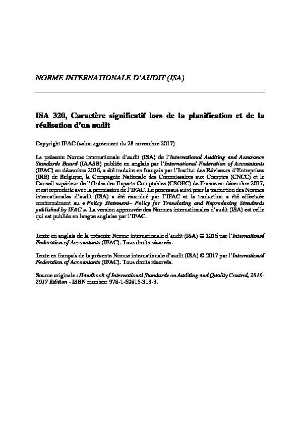 [PDF] NORME INTERNATIONALE DAUDIT (ISA) ISA 320, Caractère