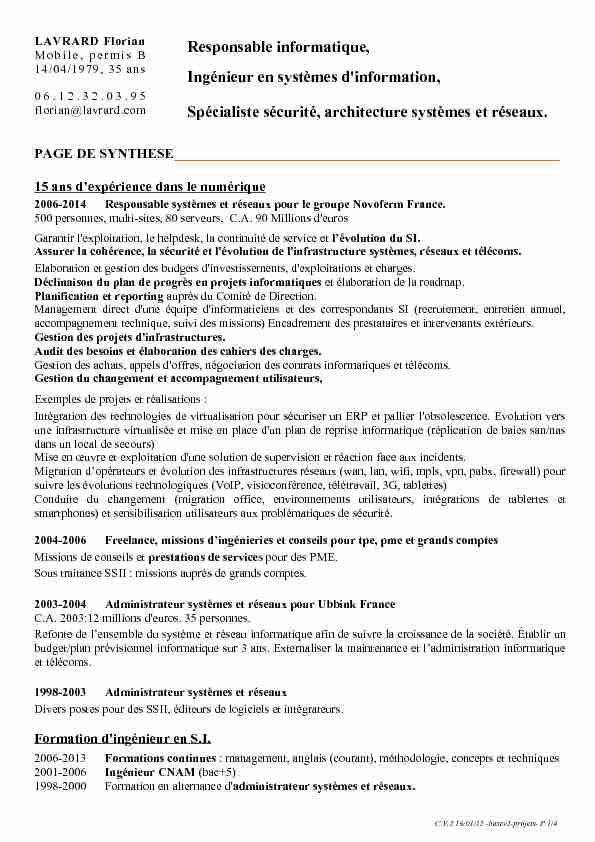 [PDF] CV informaticien ingenieur systemes et reseaux - gandiws