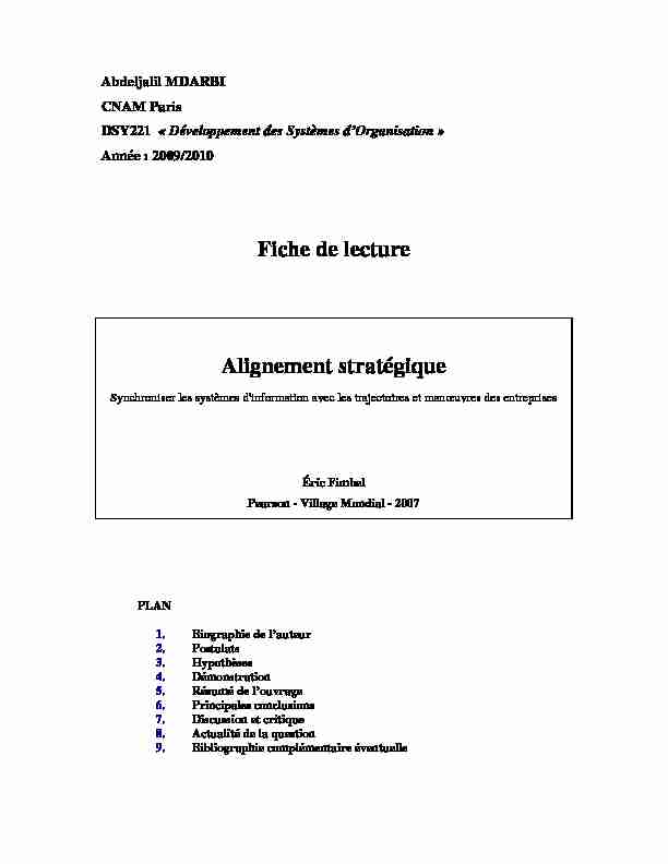 [PDF] Fiche de lecture Alignement stratégique - Lirsa - Cnam