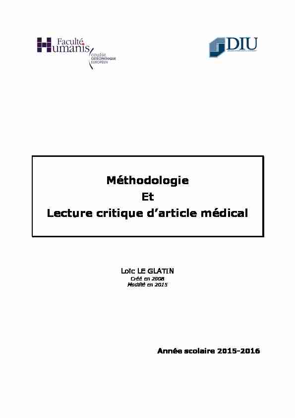 Méthodologie Et Lecture critique darticle médical