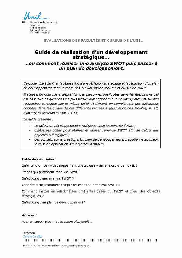 [PDF] Guide de réalisation dun développement stratégique - UNIL