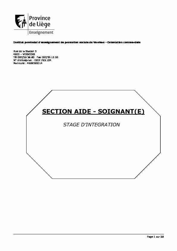 28657 37IPEPS Verviers commercial Aide soignant Stage integration  