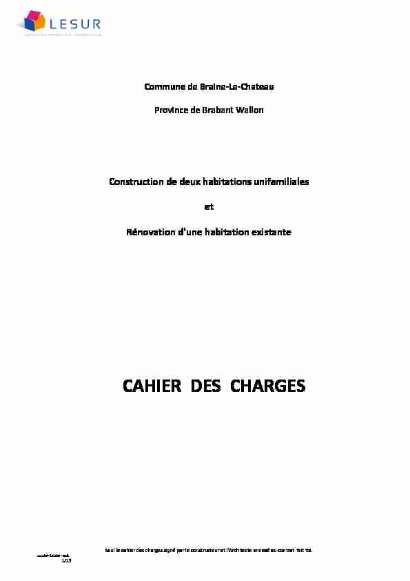 CAHIER DES CHARGES