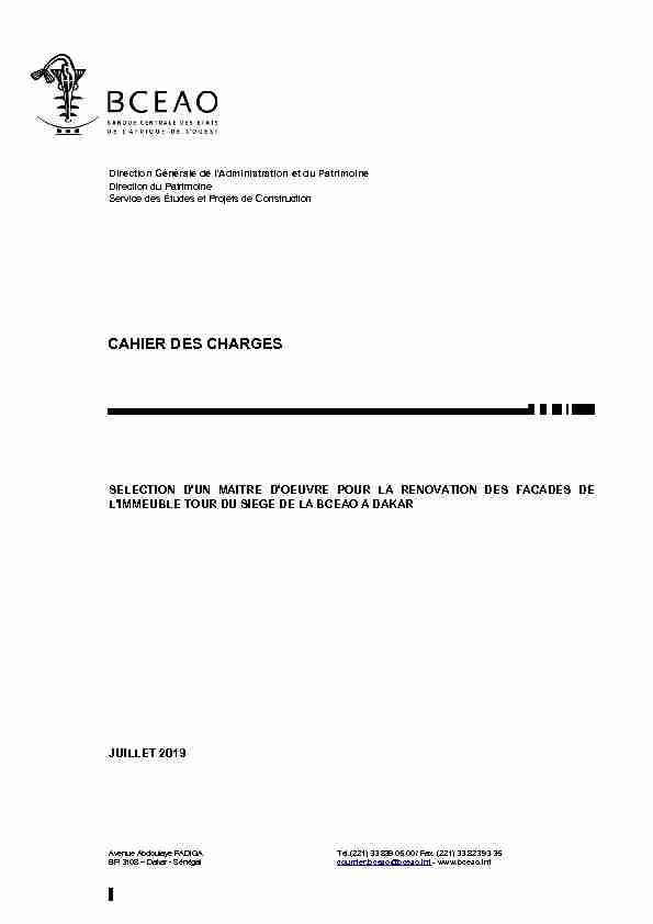 [PDF] CAHIER DES CHARGES - BCEAO