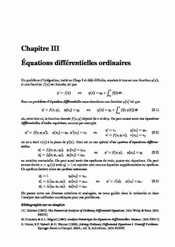 [PDF] Chapitre III ´Equations différentielles ordinaires
