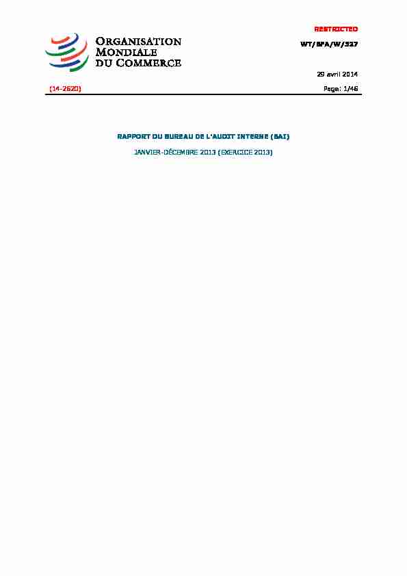 [PDF] RAPPORT DU BUREAU DE LAUDIT INTERNE (BAI) - WTO