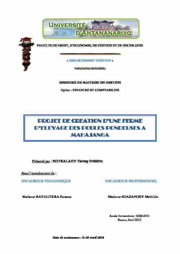 [PDF] PROJET DE CREATION DUNE FERME DELEVAGE DES POULES