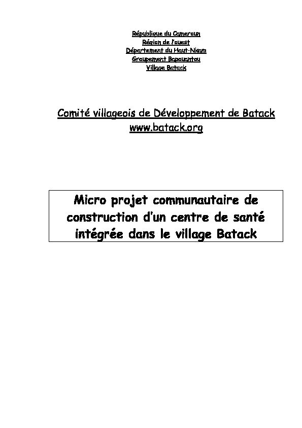 [PDF] Micro projet communautaire de construction dun centre de santé